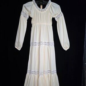 Vintage 70’s Sears Pale Yellow Maxi Nightgown Dress M (36)